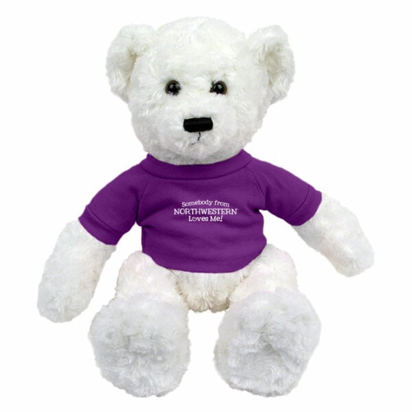 Northwestern University Wildcats Dexter White Teddy Bear Wearing Purple "Somebody from Northwestern Loves Me" Tee Shirt