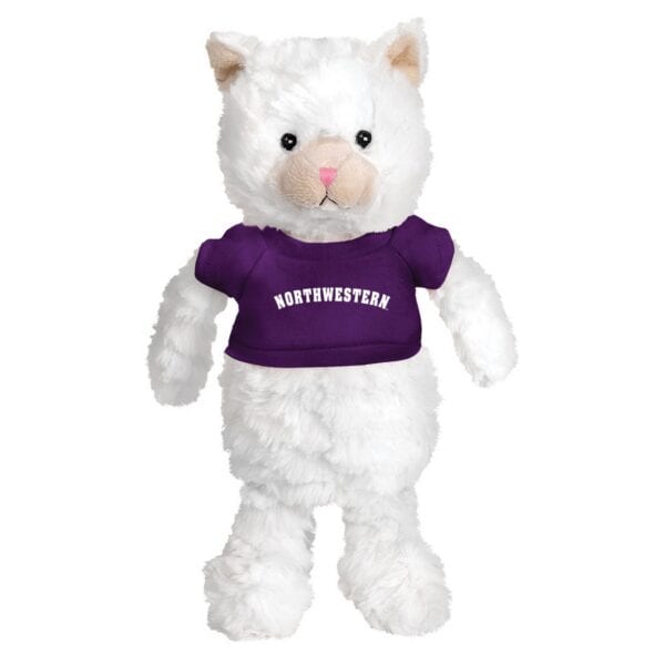 Northwestern University Wildcats Fuzzy Bunch Cat Wearing Purple "Northwestern" Tee Shirt