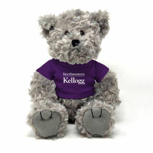 Northwestern I Kellogg Traditional Gray Bear Wearing Purple "Northwestern I Kellogg" Tee Shirt
