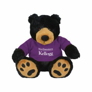 Northwestern I Kellogg Scout Black Teddy Bear Wearing Purple "Northwestern I Kellogg" Tee Shirt