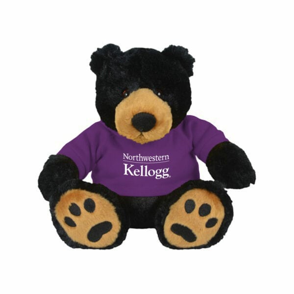Northwestern I Kellogg Scout Black Teddy Bear Wearing Purple "Northwestern I Kellogg" Tee Shirt