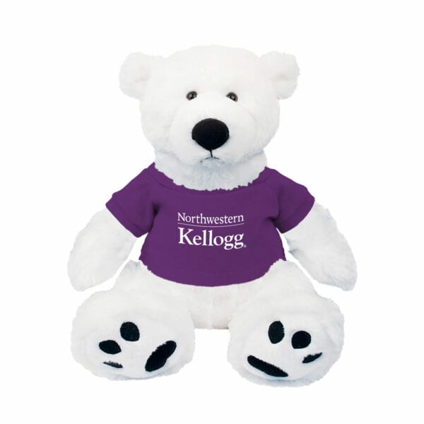 Northwestern I Kellogg Scout White Teddy Bear Wearing Purple "Northwestern I Kellogg" Tee Shirt