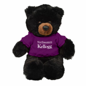 Northwestern I Kellogg Buster Black Teddy Bear Wearing Purple "Northwestern I Kellogg" Tee Shirt