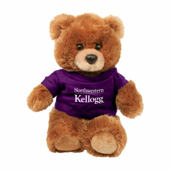 Northwestern I Kellogg Buster Brown Teddy Bear Wearing Purple "Northwestern I Kellogg" Tee Shirt