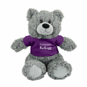 Northwestern I Kellogg Bodie Gray Teddy Bear Wearing Purple "Northwestern I Kellogg" Tee Shirt