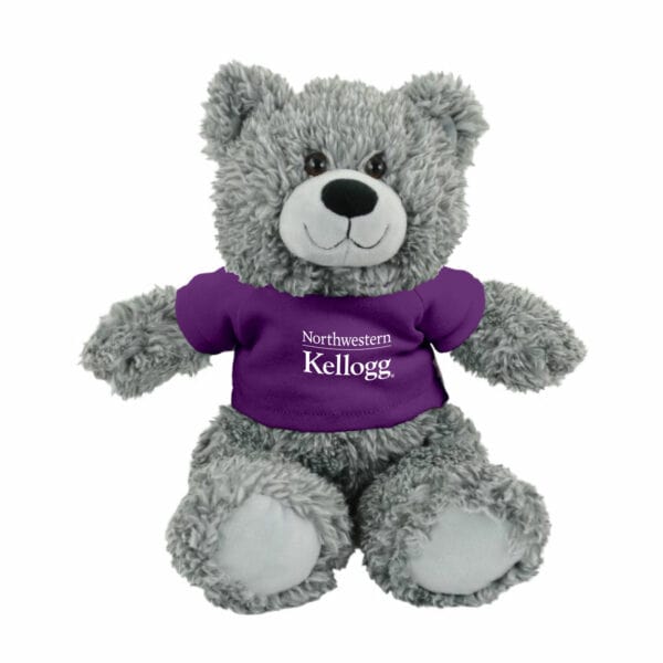 Northwestern I Kellogg Bodie Gray Teddy Bear Wearing Purple "Northwestern I Kellogg" Tee Shirt