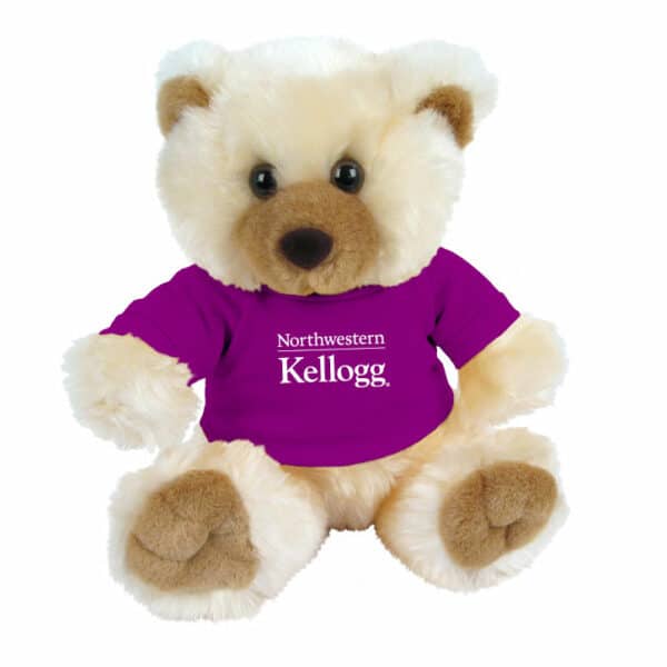 Northwestern I Kellogg Max Teddy Bear Wearing Purple "Northwestern I Kellogg" Tee Shirt