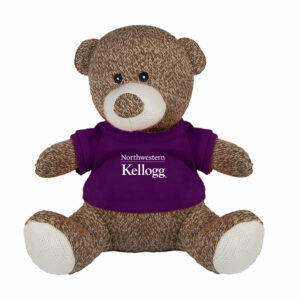 Northwestern I Kellogg Knitted Brown Teddy Bear Wearing Purple "Northwestern I Kellogg" Tee Shirt