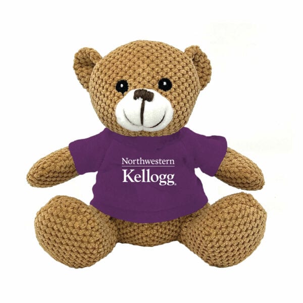 Northwestern I Kellogg Friendly Bunch Bear Wearing Purple "Northwestern I Kellogg" Tee Shirt