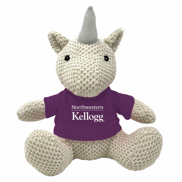 Northwestern I Kellogg Friendly Bunch Unicorn Wearing Purple "Northwestern I Kellogg" Tee Shirt