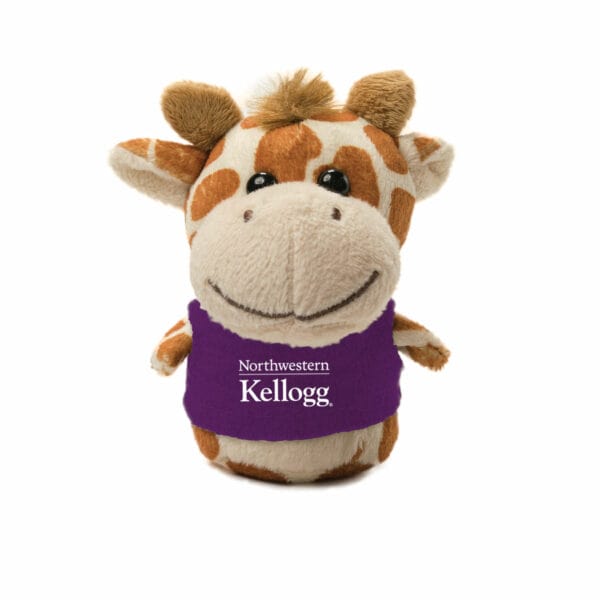 Northwestern I Kellogg Wild Bunch Shorties Plush Giraffe Wearing Purple "Northwestern I Kellogg" Tee Shirt