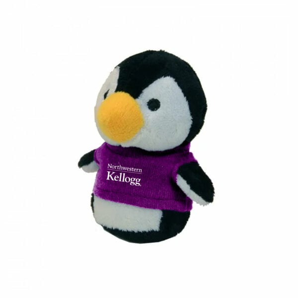 Northwestern I Kellogg Wild Bunch Shorties Plush Penguin Wearing Purple "Northwestern I Kellogg" Tee Shirt