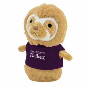 Northwestern I Kellogg Wild Bunch Shorties Plush Sloth Wearing Purple "Northwestern I Kellogg" Tee Shirt