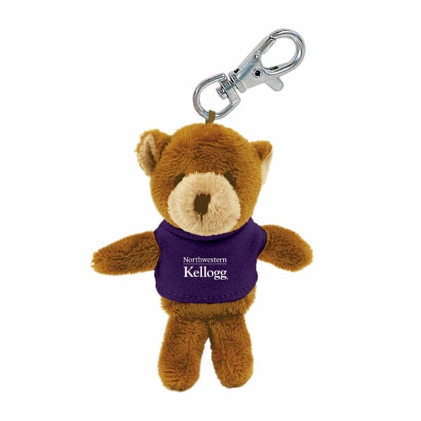 Northwestern I Kellogg Wild Bunch Plush Bear Wearing Purple "Northwestern I Kellogg" Tee Shirt Key Tag