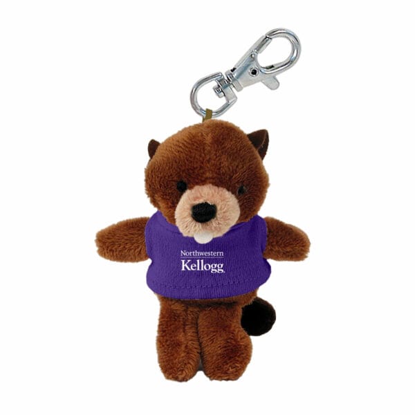 Northwestern I Kellogg Wild Bunch Plush Beaver Wearing Purple "Northwestern I Kellogg" Tee Shirt Key Tag