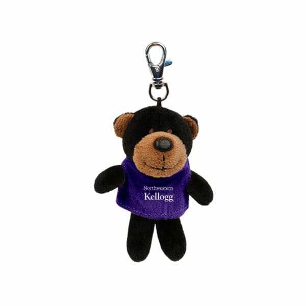 Northwestern I Kellogg Wild Bunch Plush Black Bear Wearing Purple "Northwestern I Kellogg" Tee Shirt Key Tag