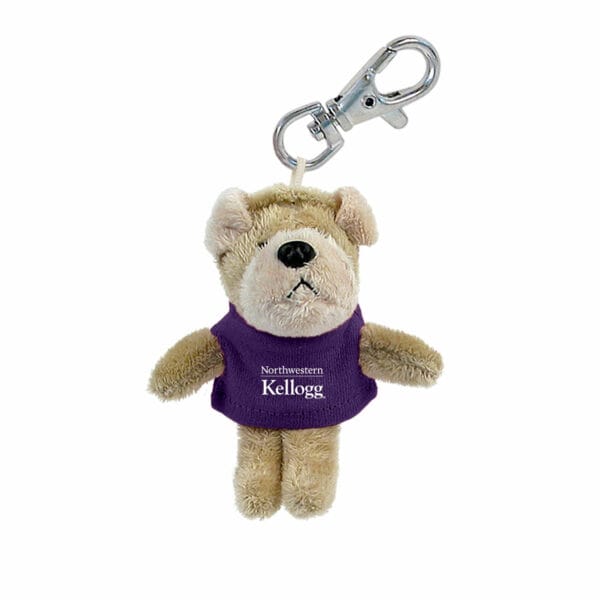 Northwestern I Kellogg Wild Bunch Plush Bulldog Wearing Purple "Northwestern I Kellogg" Tee Shirt Key Tag