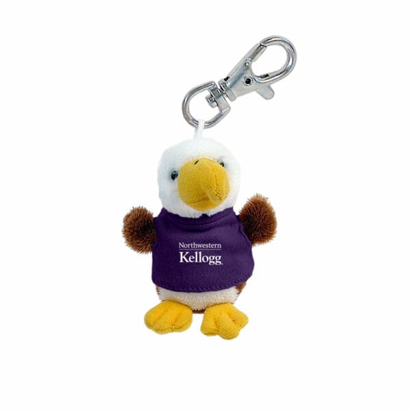 Northwestern I Kellogg Wild Bunch Plush Eagle Wearing Purple "Northwestern I Kellogg" Tee Shirt Key Tag
