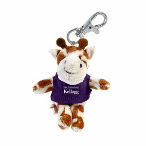 Northwestern I Kellogg Wild Bunch Plush Giraffe Wearing Purple "Northwestern I Kellogg" Tee Shirt Key Tag