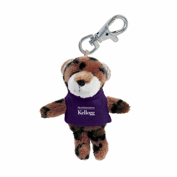 Northwestern I Kellogg Wild Bunch Plush Leopard Wearing Purple "Northwestern I Kellogg" Tee Shirt Key Tag
