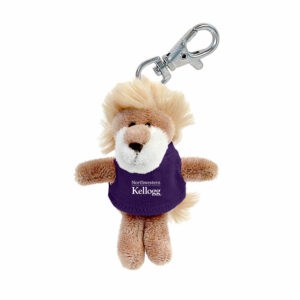 Northwestern I Kellogg Wild Bunch Plush Lion Wearing Purple "Northwestern I Kellogg" Tee Shirt Key Tag