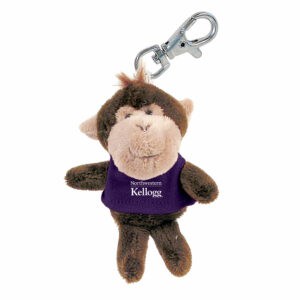 Northwestern I Kellogg Wild Bunch Plush Monkey Wearing Purple "Northwestern I Kellogg" Tee Shirt Key Tag