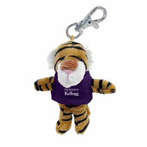 Northwestern I Kellogg Wild Bunch Plush Tiger Wearing Purple "Northwestern I Kellogg" Tee Shirt Key Tag