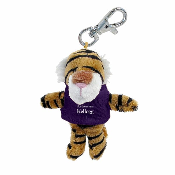 Northwestern I Kellogg Wild Bunch Plush Tiger Wearing Purple "Northwestern I Kellogg" Tee Shirt Key Tag