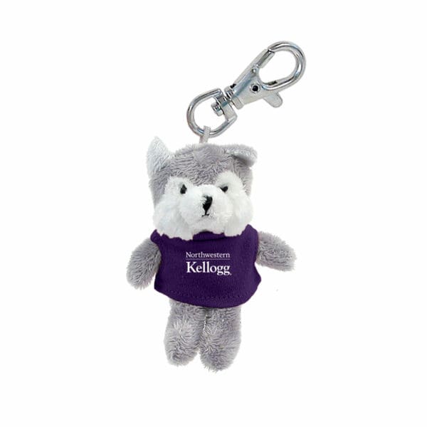 Northwestern I Kellogg Wild Bunch Plush Wolf Wearing Purple "Northwestern I Kellogg" Tee Shirt Key Tag