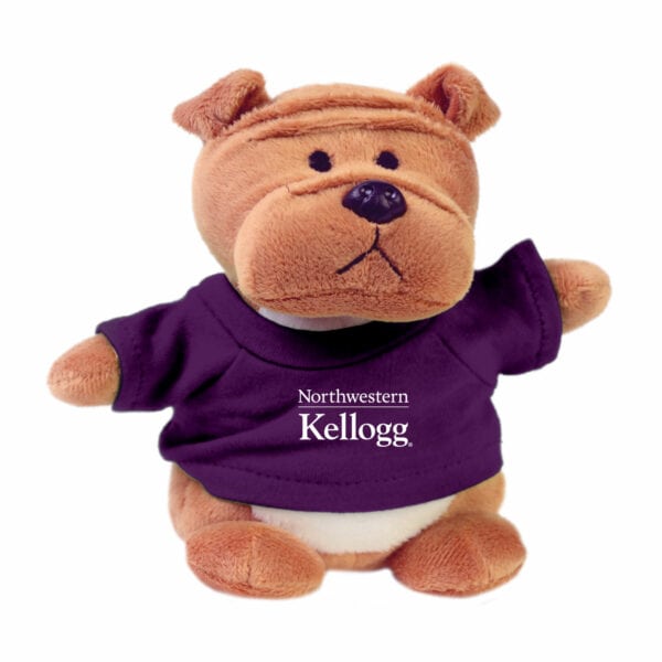 Northwestern I Kellogg Bean Bag Buddies Bulldog Wearing Purple "Northwestern I Kellogg" Tee Shirt