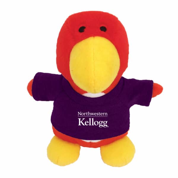 Northwestern I Kellogg Bean Bag Buddies Cardinal Wearing Purple "Northwestern I Kellogg" Tee Shirt