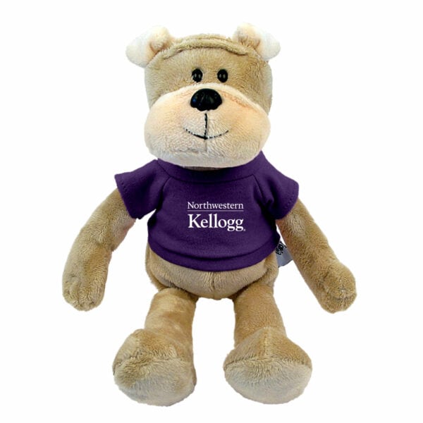 Northwestern I Kellogg Wild Bunch Plush Bulldog Wearing Purple "Northwestern I Kellogg" Tee Shirt