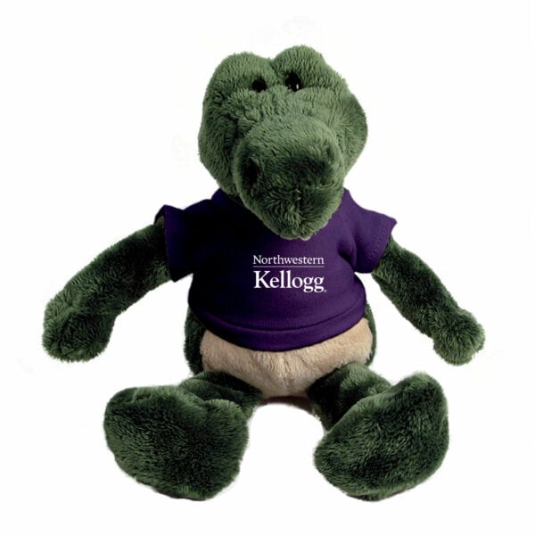 Northwestern I Kellogg Wild Bunch Plush Gator Wearing Purple "Northwestern I Kellogg" Tee Shirt