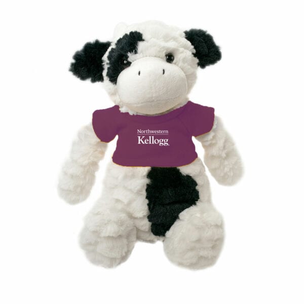 Northwestern I Kellogg Fuzzy Bunch Cow Wearing Purple "Northwestern I Kellogg" Tee Shirt