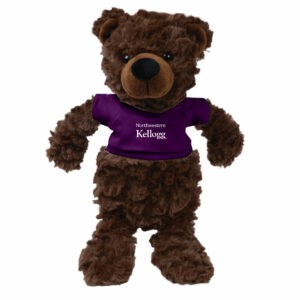Northwestern I Kellogg Fuzzy Bunch Bear Wearing Purple "Northwestern I Kellogg" Tee Shirt