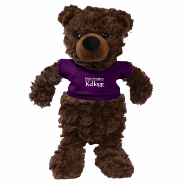Northwestern I Kellogg Fuzzy Bunch Bear Wearing Purple "Northwestern I Kellogg" Tee Shirt