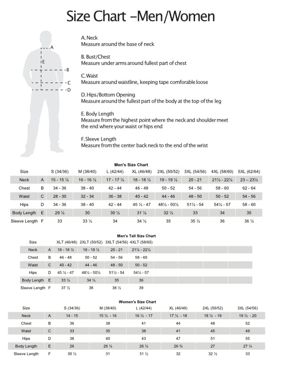 Antigua Sizing Chart