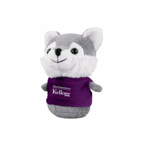 Northwestern I Kellogg Wild Bunch Plush Wolf Wearing Purple "Northwestern I Kellogg" Tee Shirt