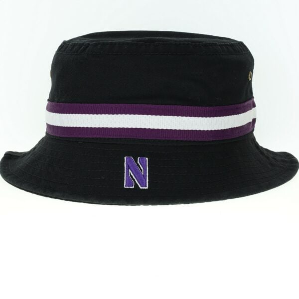 Northwestern University Wildcats Relaxed Twill Black Floppy/Bucket Hat with Contrasting Team Color Band and Stylized N Design