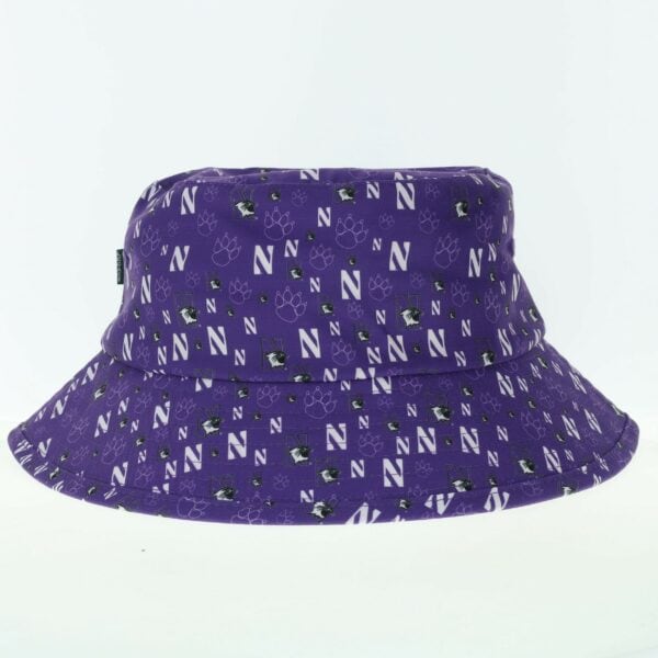 Northwestern University Wildcats Relaxed Purple Floppy/Bucket Hat with All Over Mixed Logos Print Design