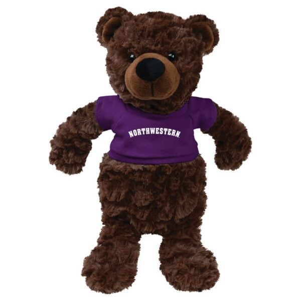 Northwestern University Wildcats Fuzzy Bunch Bear Wearing Purple "Northwestern" Tee Shirt