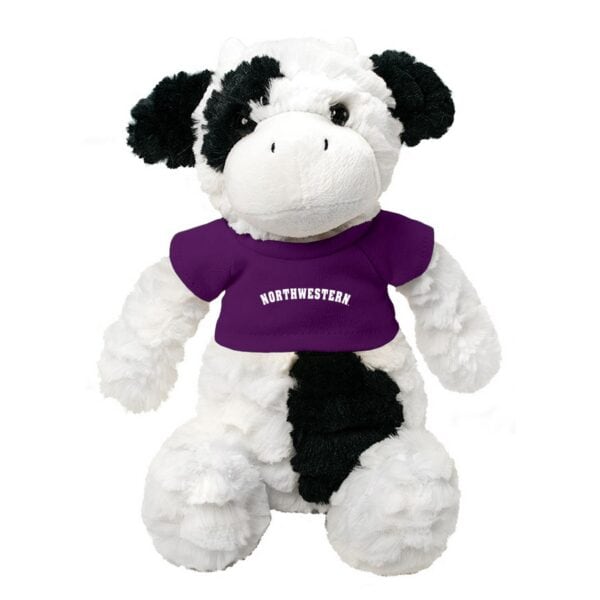 Northwestern University Wildcats Fuzzy Bunch Cow Wearing Purple "Northwestern" Tee Shirt