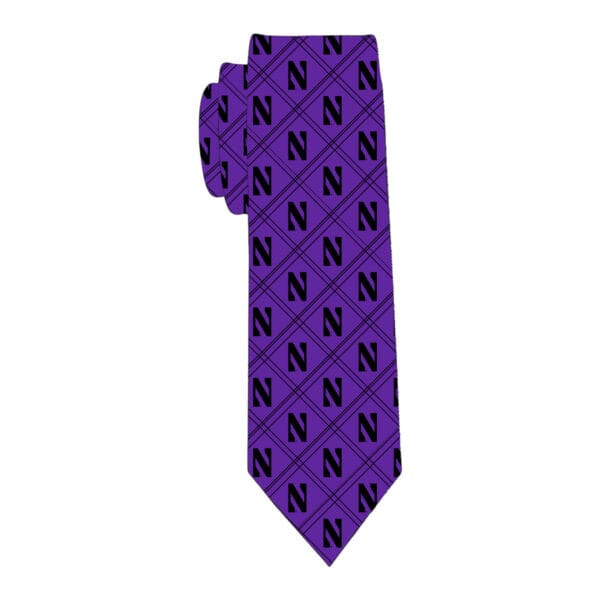 Northwestern University Wildcats Purple Skinny Necktie with All Over Diamond Pattern N Design