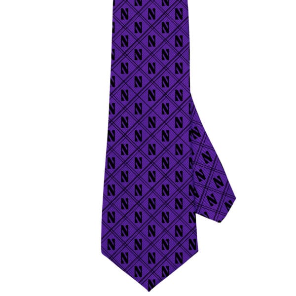 Northwestern University Wildcats Purple Necktie with All Over Diamond Pattern N Design