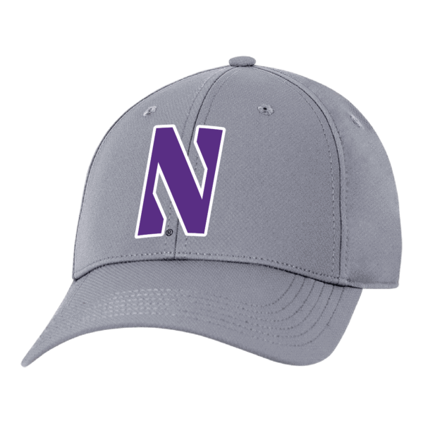 Northwestern University Wildcats Ahead Constructed Performance Light Grey Velcro Back Hat with Stylized N Design