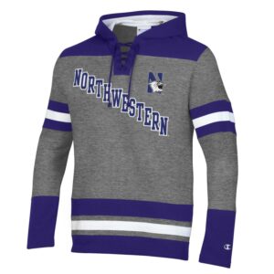 Northwestern University Wildcats Champion Men's Heather/Purple Pullover Hockey Hooded Sweatshirt with Diagonal & N-Cat Design