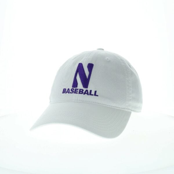Northwestern University Wildcats Unconstructed White Cotton Twill Hat with N & Baseball Design