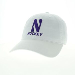 Northwestern University Wildcats Unconstructed White Cotton Twill Hat with N & Hockey Design