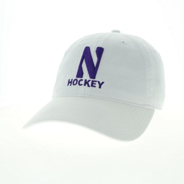 Northwestern University Wildcats Unconstructed White Cotton Twill Hat with N & Hockey Design
