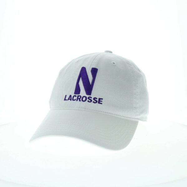 Northwestern University Wildcats Unconstructed White Cotton Twill Hat with N & Lacrosse Design